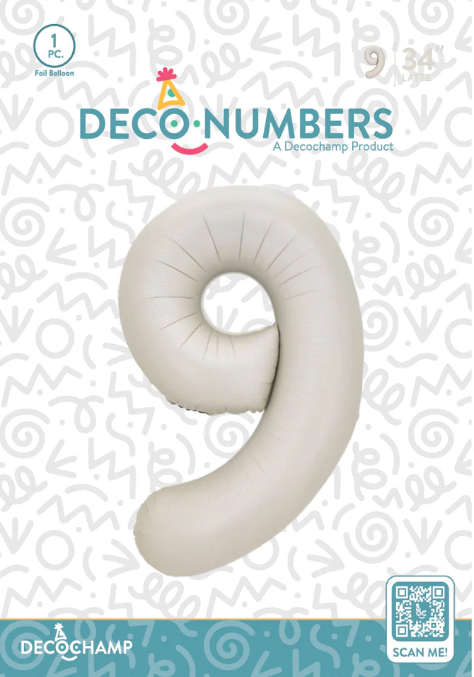 Number 9 Latte Foil Balloon 34" (Single Pack) DECONUMBER