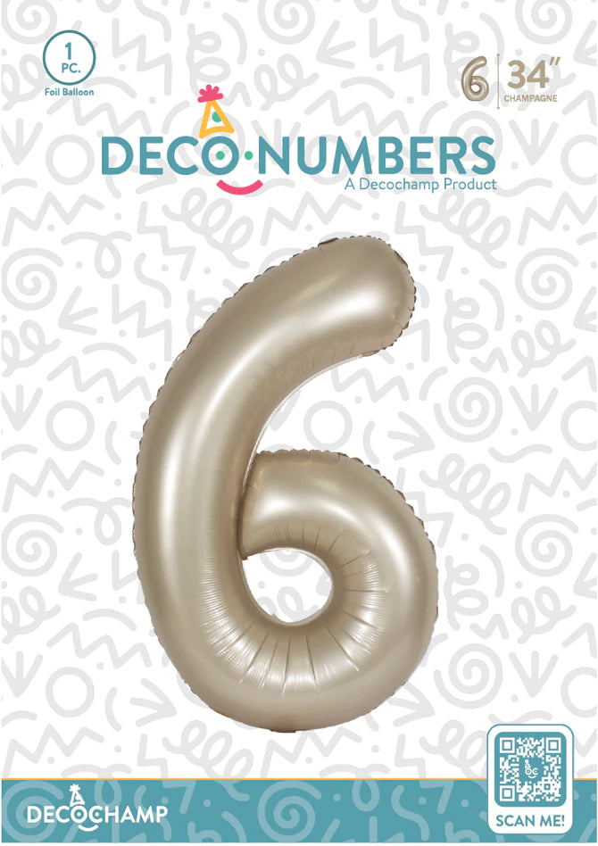 Number 6 Champagne Foil Balloon 34" (Single Pack) DECONUMBER