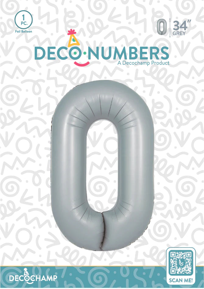 Number 0 Grey Foil Balloon 34" (Single Pack) DECONUMBER