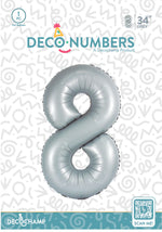 Number 8 Grey Foil Balloon 34" (Single Pack) DECONUMBER