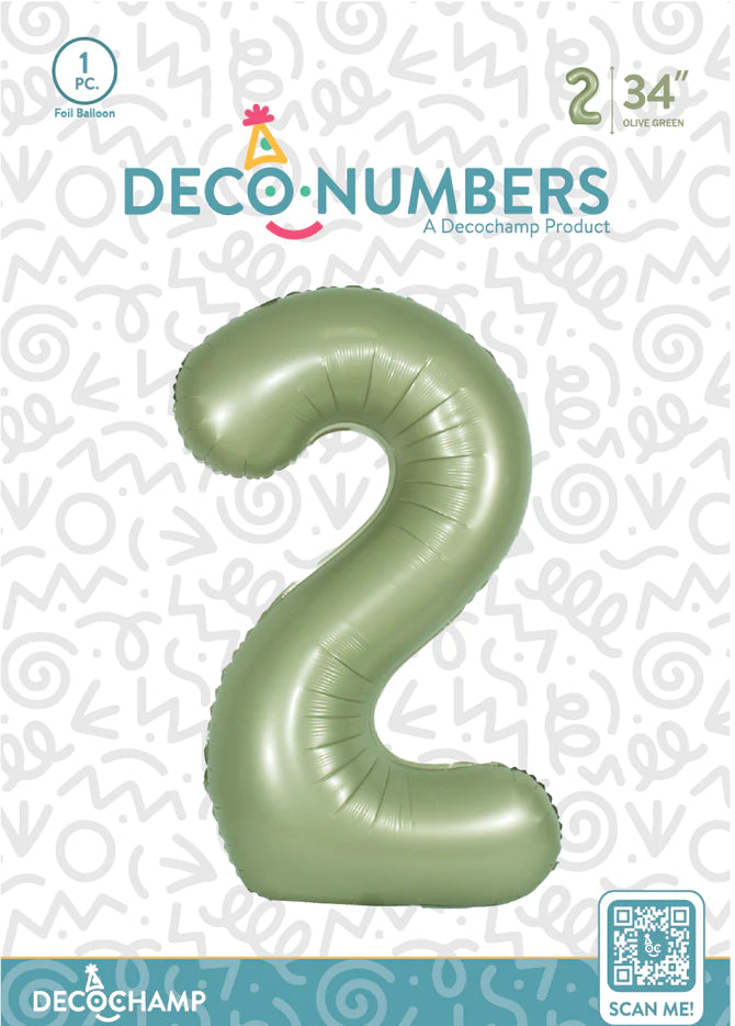 Number 2 Olive Green Foil Balloon 34" (Single Pack) DECONUMBER