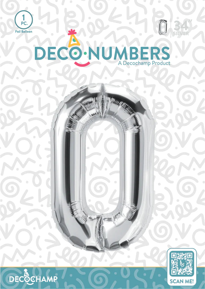 Number 0 Silver Foil Balloon 34" (Single Pack) DECONUMBER