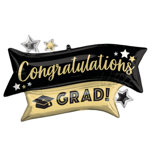 Congrats Grad Black & Gold Banner 38"