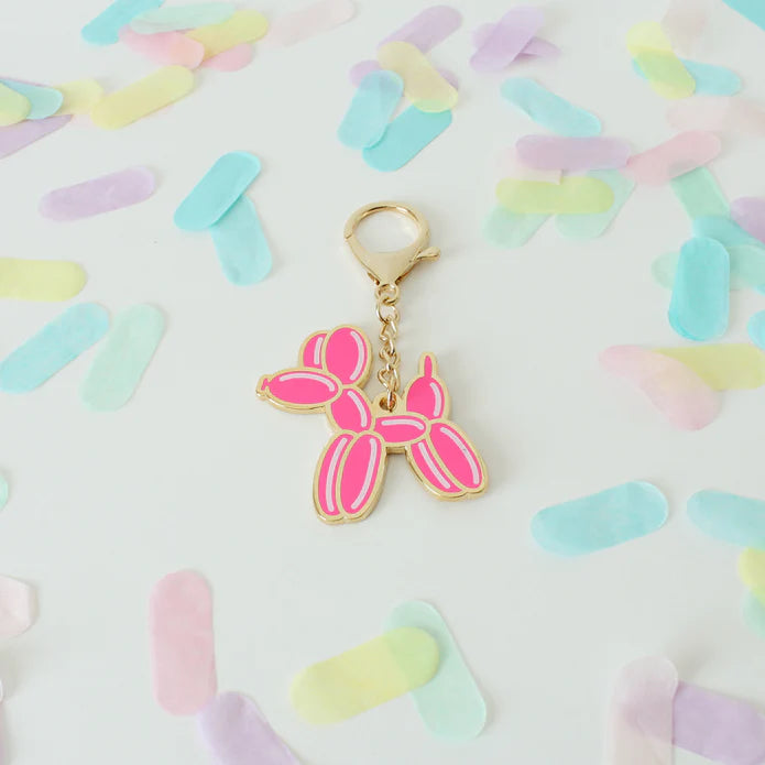 BALLOON DOG HARD ENAMEL KEYCHAIN (NEON PINK)