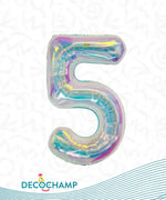 Number 5 Iridescent Foil Balloon 34" (Single Pack) DECONUMBER