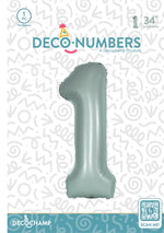 Number 1 Eucalyptus Foil Balloon 34" (Single Pack) DECONUMBER