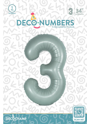 Number 3 Eucalyptus Foil Balloon 34" (Single Pack) DECONUMBER