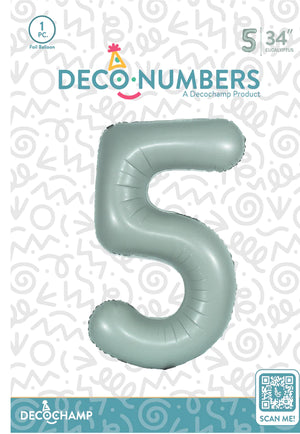 Number 5 Eucalyptus Foil Balloon 34" (Single Pack) DECONUMBER