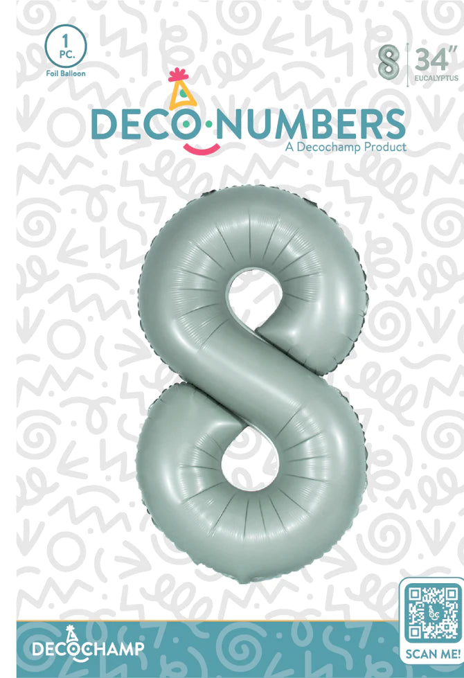 Number 8 Eucalyptus Foil Balloon 34" (Single Pack) DECONUMBER