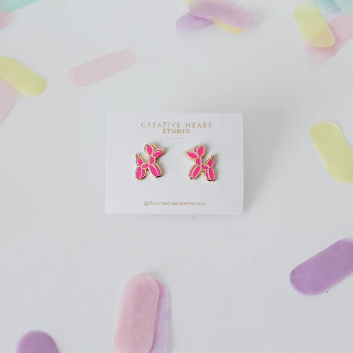 BALLOON DOG EARRINGS (NEON PINK)