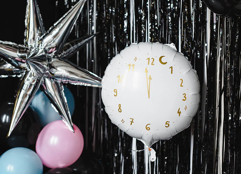 White Clock Foil Balloon 18 in