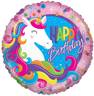 Birthday Classic Unicorn Round Foil Balloon 18"