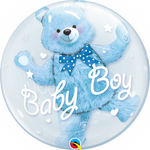 Baby Blue Teddy Bear Double Bubble Balloon 24"