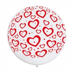 Solid Balloon White and Red Hearts Print GS30-157 Love | 31'' | Gemar Balloons USA