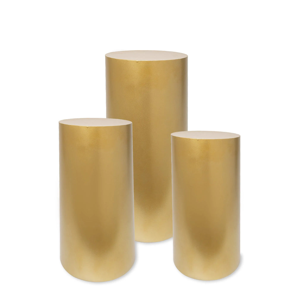 Matte Gold Metal Cylinder Pedestal - Set of 3 pieces ****Pick up only****