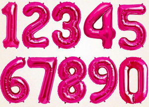 Numbers 0 to 9 Hot Pink Foil Balloon 14" in and 34" in each (Choose your size and your number)