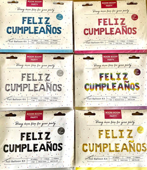 Feliz Cumpleaños Foil Balloons Mylar Kits 16”